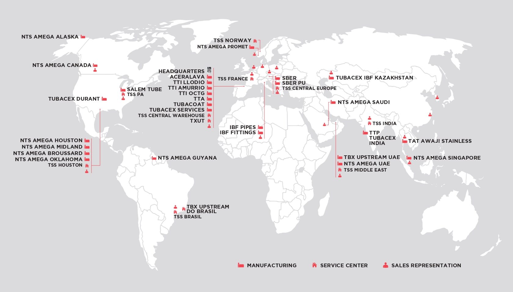 Mapa con la ubicación de las sedes de Tubacex